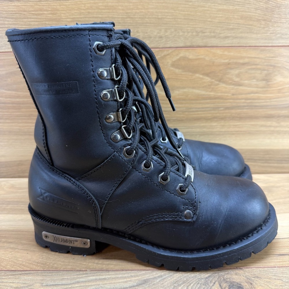 XElement Comat Biker Riding Boots Womens 8.5 M Black Leather Lug Sole Lace Up